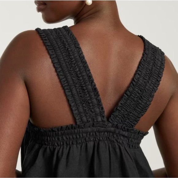 Everlane The Smocked Linen Shift Dress Womens Size Medium Black Sleeveless Flowy - Picture 15 of 16
